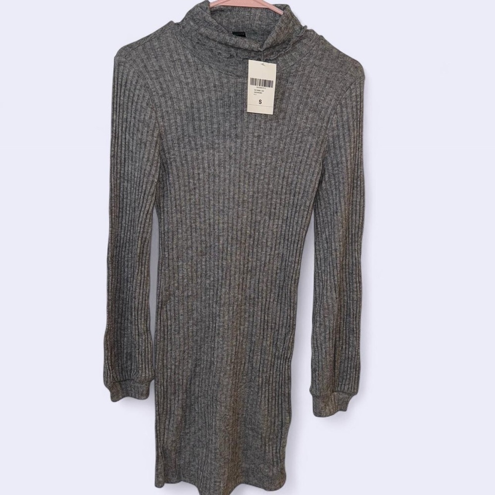 Forever 21 Ribbed Knit Mock Neck Mini Dress | Heather Grey | Size Small | NWT